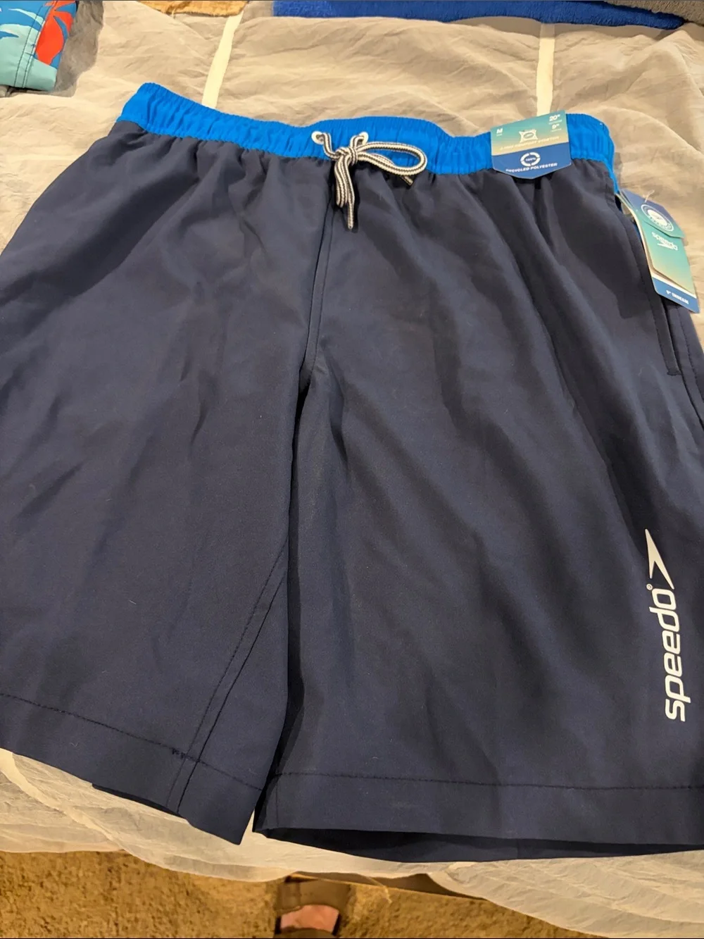 Speedo Navy Swim Trunks with Bright Blue Waistband